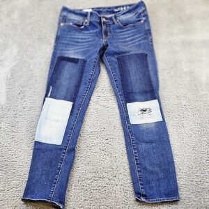 Gap 1969 Jeans Womens 28R Blue Always Skinny Distressed Patched Denim Unique DIY